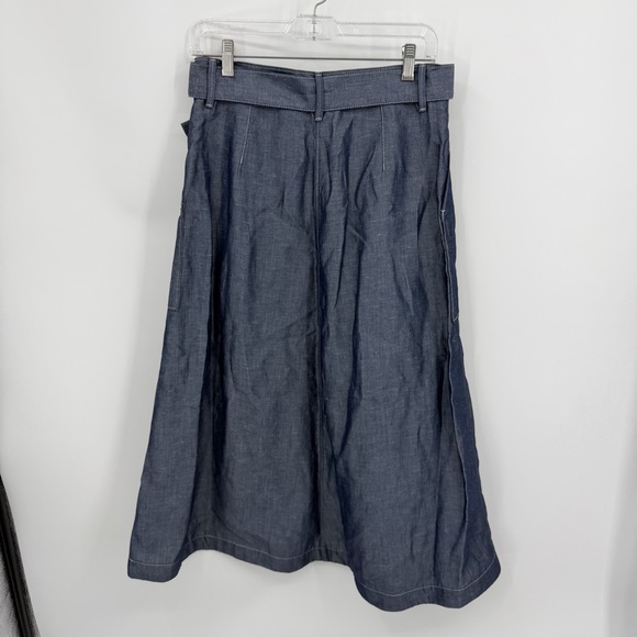 Banana Republic tencel Linen Chambray Maxi Skirt indigo blue belted a-line sz 4 - Picture 4 of 10